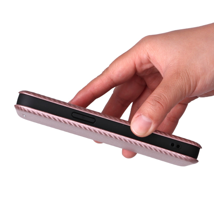 Funda de Cuero con Tapa y Textura de Fibra de Carbono para iPhone 16E (Rosa)