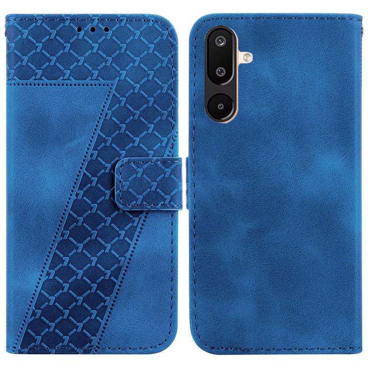 For Samsung Galaxy M16 5G / F16 5G / M36 5G Seven-shaped Embossed Leather Phone Case(Blue)