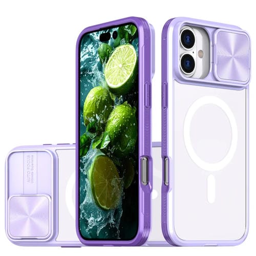 Funda para iPhone 16 Plus Cobertura Total Cubierta Deslizante Lente Magsafe (Morado)