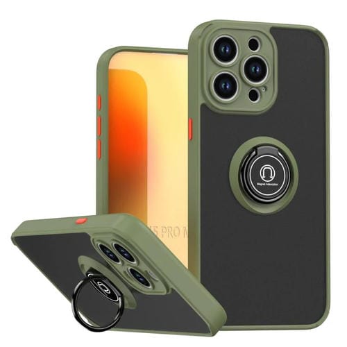 Funda de TPU + PC con anillo para iPhone 15 Pro Max Q Shadow 1 Series (verde militar)