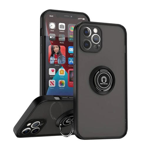 Funda de TPU + PC con anillo para iPhone 12 Pro Max Q Shadow 1 Series (Negro + Negro)