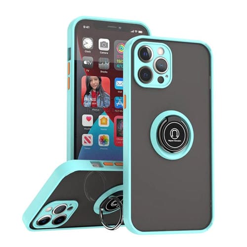 Funda de TPU + PC con anillo para iPhone 12 Pro Max Q Shadow 1 Series (azul cielo)
