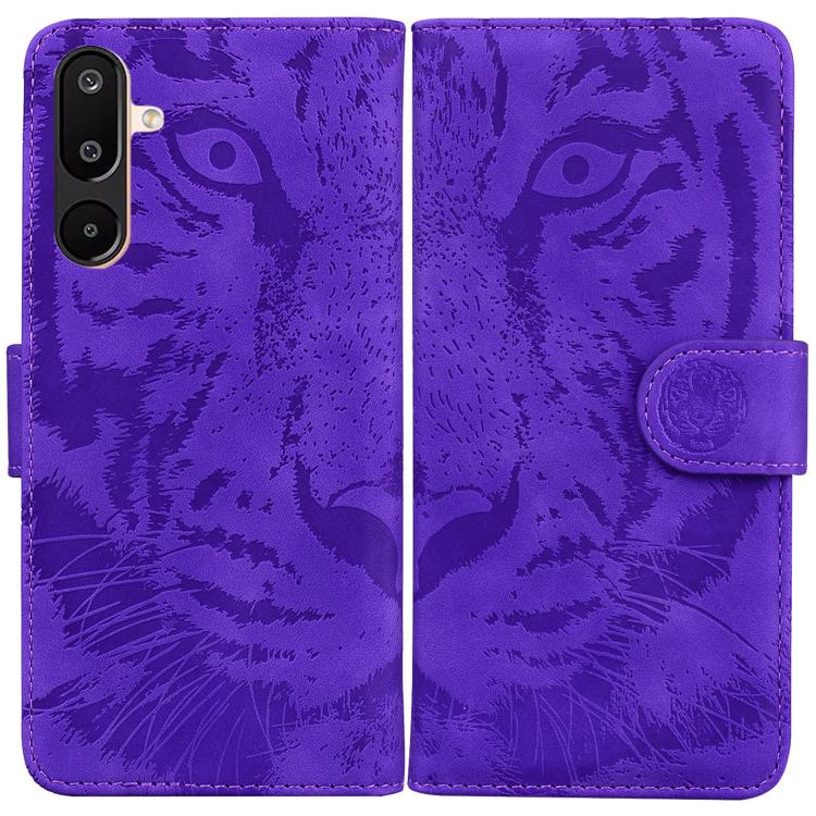 Funda de cuero con tapa y estampado de tigre para Samsung Galaxy M16 5G / F16 5G / M36 5G (morado)