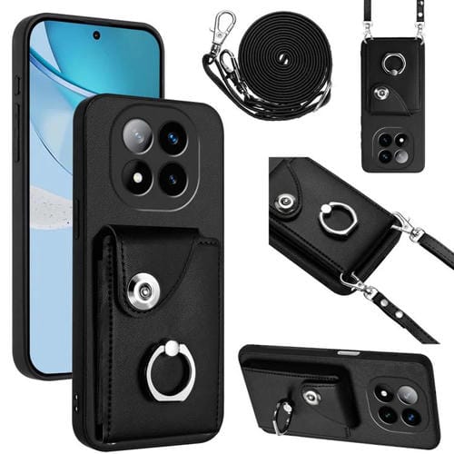 Funda para Redmi Note 14 Pro+ 5G con tarjetero, anilla y cordón largo (negro)