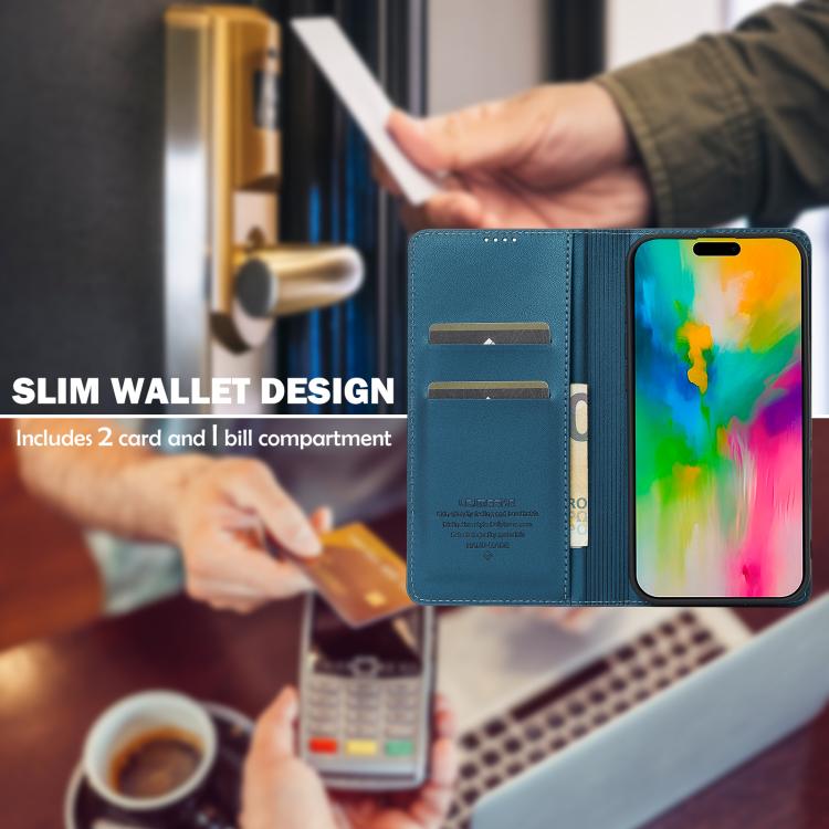 Funda de PU con textura fina esmerilada para iPhone 17 LC.IMEEKE L1 Series (azul)