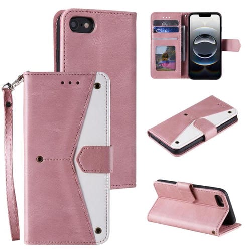 Funda para iPhone 16E Piel de Becerro Textura y Costuras Efecto Piel de Uña (Oro Rosa)