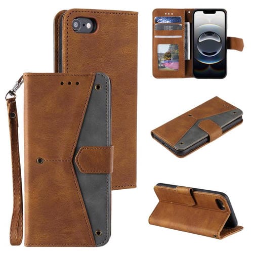 Funda para iPhone 16E Piel de Becerro Textura con Costuras Tacto de Uña (Marrón)