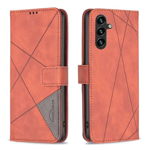Funda Cuero Samsung Galaxy A26 5G Textura Rombos Hebilla Magnética (Marrón)