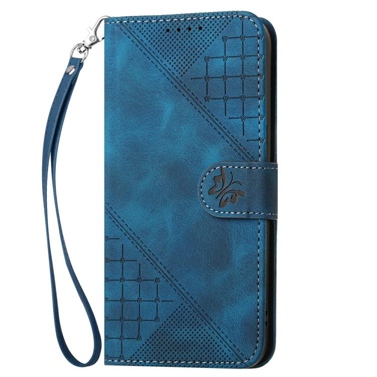 Funda de Cuero para Infinix Hot 10T/Hot 10S con Diseño Mariposa en Relieve y Cordón (Azul Oscuro)