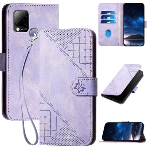 Funda de Cuero para Infinix Hot 10T/Hot 10S con Diseño Mariposa en Relieve y Cordón (Morado Claro)