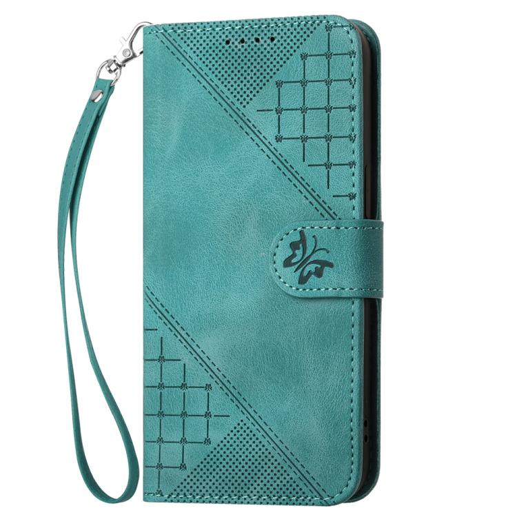 Funda de Cuero para Infinix Hot 12I con Diseño de Mariposas en Relieve y Cordón (Azul Claro)
