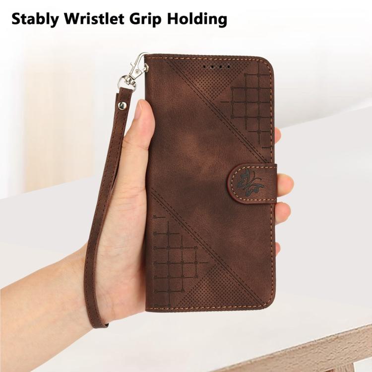 Funda de Cuero para Infinix Hot 20 4G con Diseño de Mariposa en Relieve y Cordón (Café)