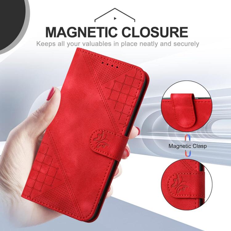 Funda de Cuero Infinix Hot 20 5G con Diseño Mariposa En Relieve y Cordón (Rojo)