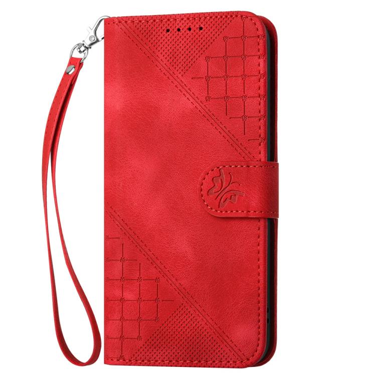 Funda de Cuero con Patrón en Relieve Mariposa y Cuadrícula NFC para Infinix Hot 30 Play (Rojo)