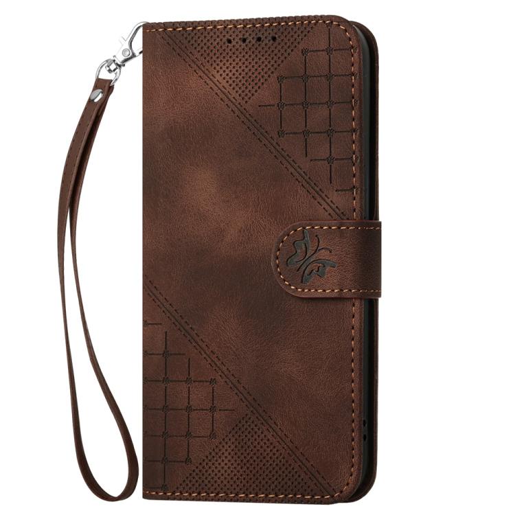 Funda de Cuero para Infinix Hot 50 Pro 4G con Diseño Mariposa Relieve y Cordón (Café)