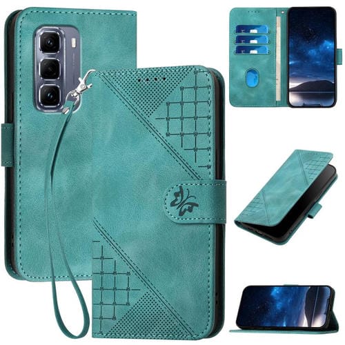 Funda de Cuero para Infinix Hot 50 Pro 4G con Diseño Mariposa En Relieve y Cordón (Azul Claro)