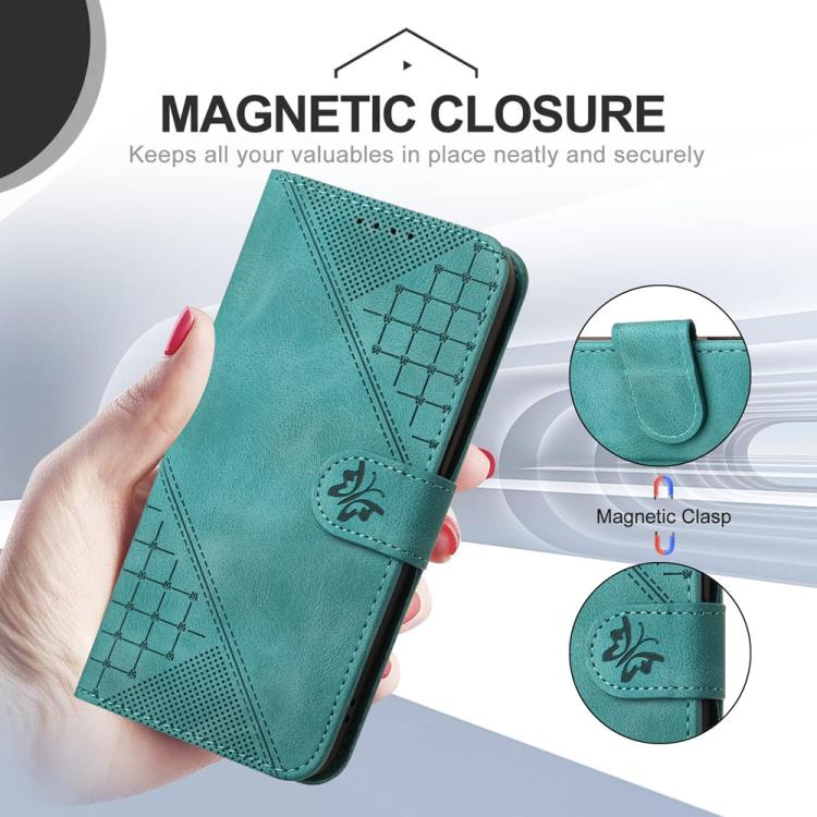 Funda de Cuero para Infinix Hot 50 Pro 4G con Diseño Mariposa En Relieve y Cordón (Azul Claro)