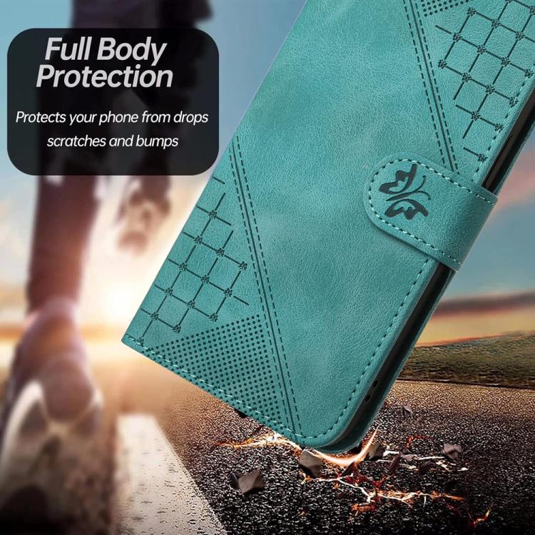 Funda de Cuero para Infinix Hot 50 Pro 4G con Diseño Mariposa En Relieve y Cordón (Azul Claro)