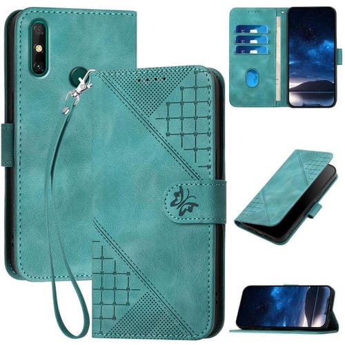 Funda de Cuero Huawei Enjoy 20E con Diseño de Mariposas En Relieve y Cordón (Azul Claro)