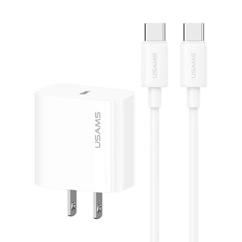Cargador Rápido Usams CC228 20W USB-C a USB-C (Enchufe Estadounidense)