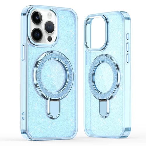 Funda para Teléfono con Soporte de Anillo Purpurina Magsafe para iPhone 15 Pro Max (Azul)