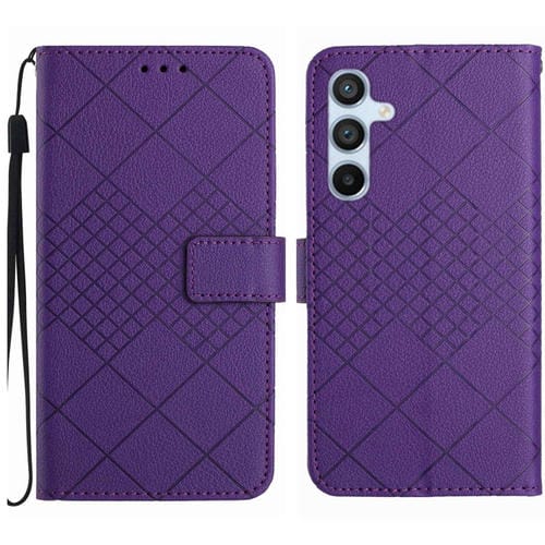 Funda de Cuero Samsung Galaxy A36 5G Textura Cuadrícula Rómbica (Morado)