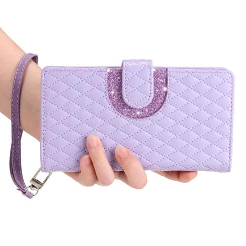 Funda de cuero tipo billetera con cremallera y diseño de celosía brillante para Samsung Galaxy A17 5G (morado)