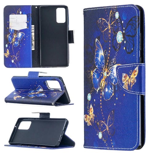 Estuche de Cuero abatible Samsung Galaxy Note20 patrón dibujo soporte ranuras tarjetas billetera (Mariposa Púrpura)