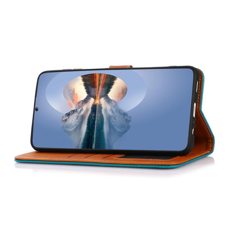 Funda de piel de vacuno bicolor KHAZNEH para Samsung Galaxy A17 5G (negra)