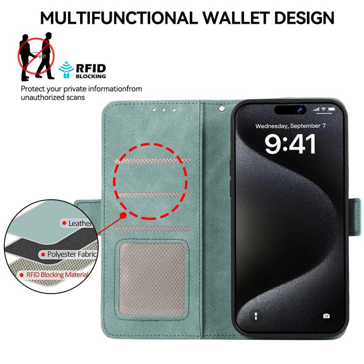 Funda de cuero magnético ABEEL con protección RFID para Samsung Galaxy A07 5G (cian)
