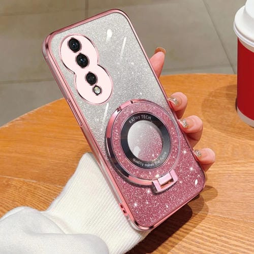 Funda para Teléfono Honor 80 TPU con Soporte Redondo y Purpurina Degradada (Rosa)