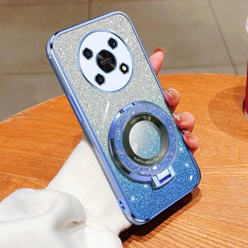 Funda de TPU con Soporte Redondo y Purpurina Degradada para Honor X30 5G/X9 4G (Azul Sierra)