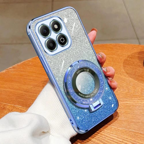 Funda para Teléfono Honor X6B TPU con Soporte Redondo Purpurina y Degradado (Azul Sierra)