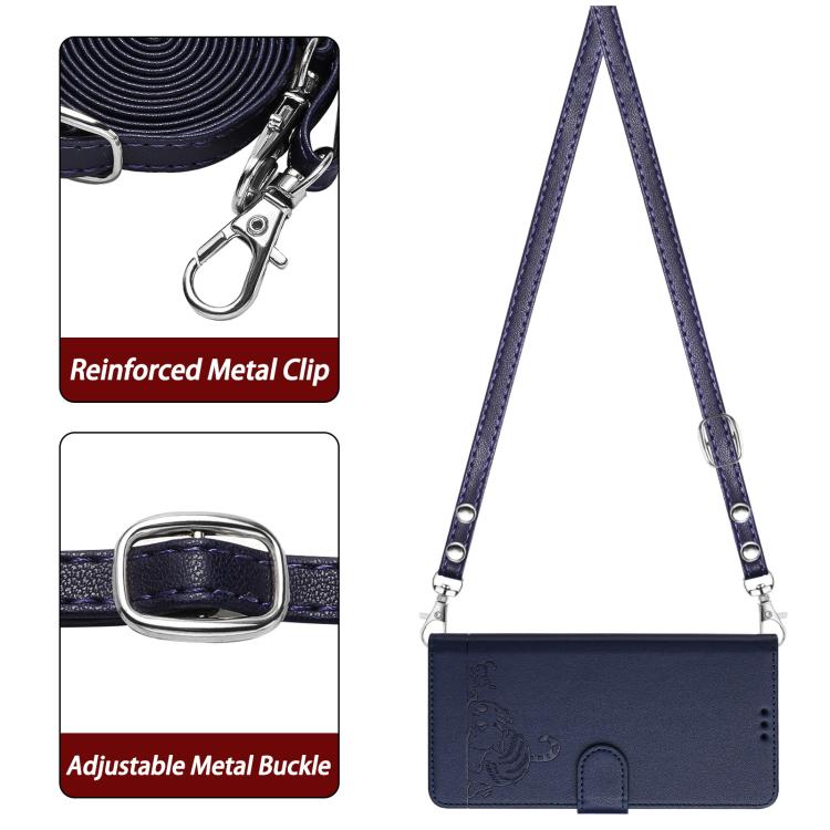 Funda de cuero RFID con estampado de gato y rata para Samsung Galaxy A07 4G, con cordón (azul)