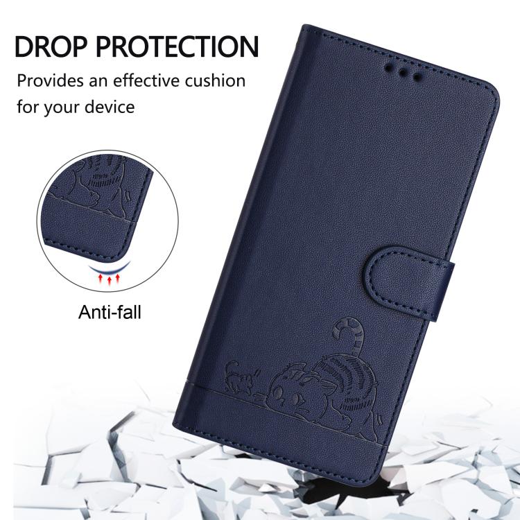 Funda de cuero RFID con estampado de gato y rata para Samsung Galaxy A07 4G, con cordón (azul)