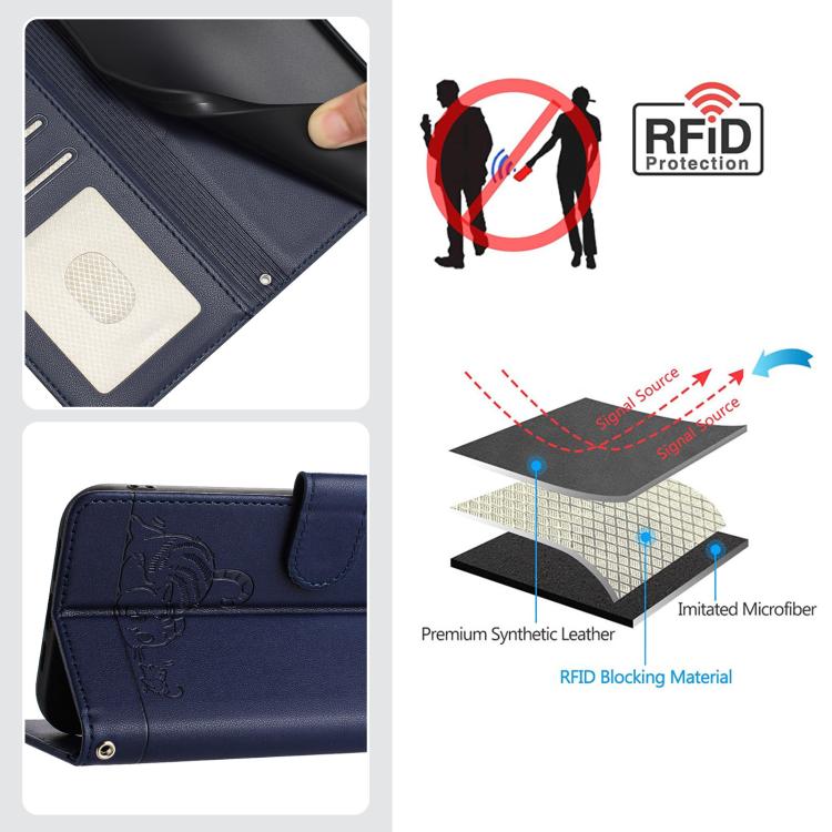 Funda de cuero RFID con estampado de gato y rata para Samsung Galaxy A07 4G, con cordón (azul)