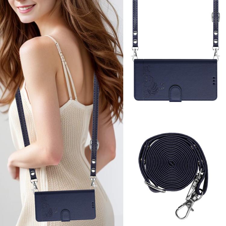 Funda de cuero RFID con estampado de gato y rata para Samsung Galaxy A07 4G, con cordón (azul)