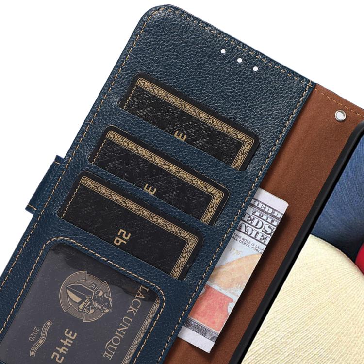 Funda de cuero con textura de lichi KHAZNEH RFID para Samsung Galaxy A07 5G (azul)