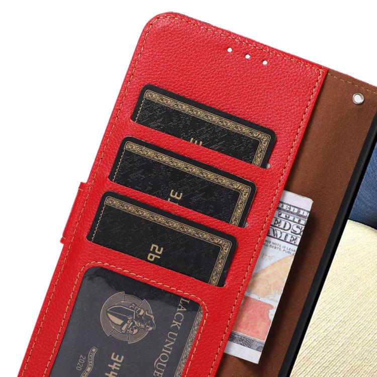 Funda de cuero con textura de lichi KHAZNEH RFID para Samsung Galaxy A07 5G (roja)