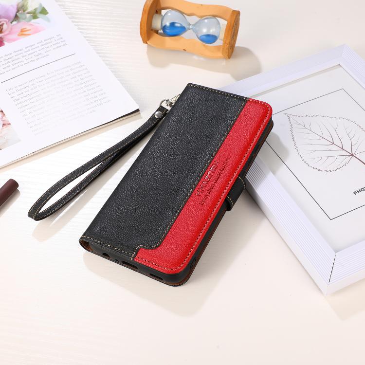 Funda de cuero con textura de lichi KHAZNEH RFID para Samsung Galaxy A07 5G (negra)
