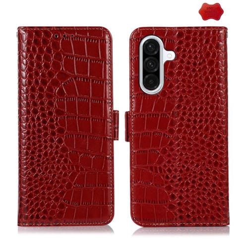Funda de piel de vacuno con capa superior de cocodrilo para Samsung Galaxy A17 5G (roja)