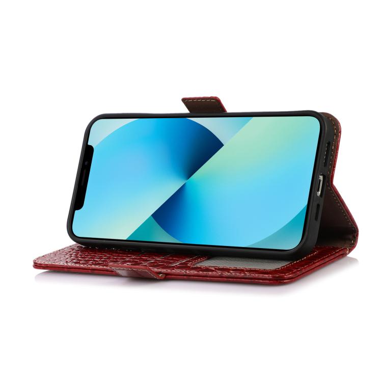 Funda de piel de vacuno con capa superior de cocodrilo para Samsung Galaxy A17 5G (roja)
