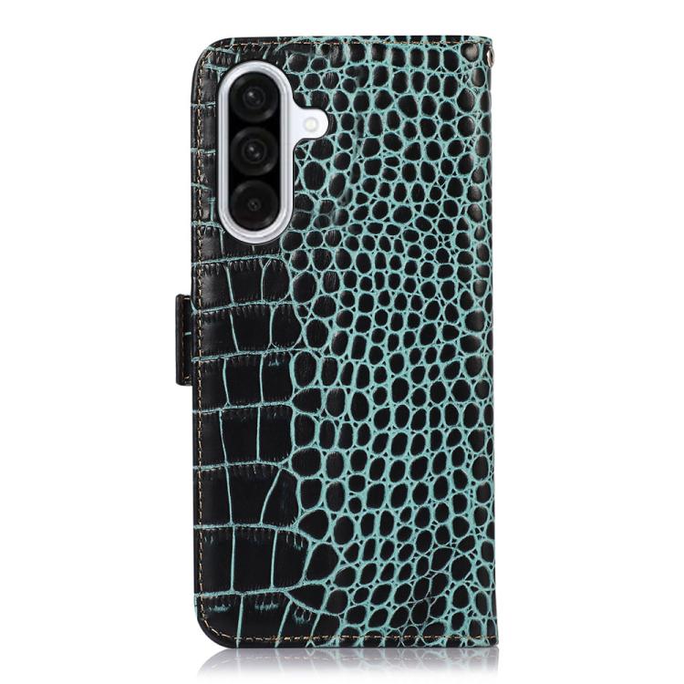 Funda de piel de vacuno con capa superior de cocodrilo para Samsung Galaxy A17 5G (verde)