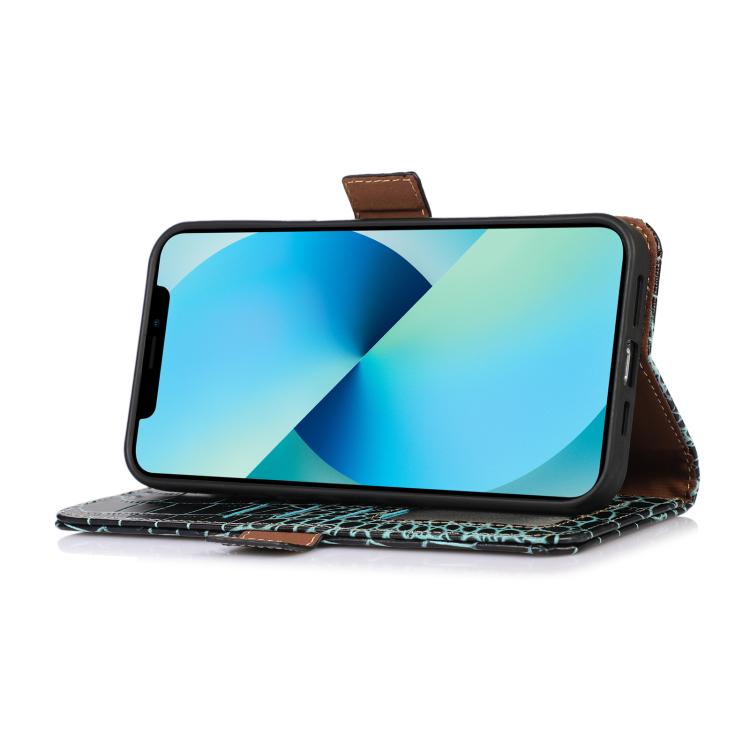 Funda de piel de vacuno con capa superior de cocodrilo para Samsung Galaxy A17 5G (verde)