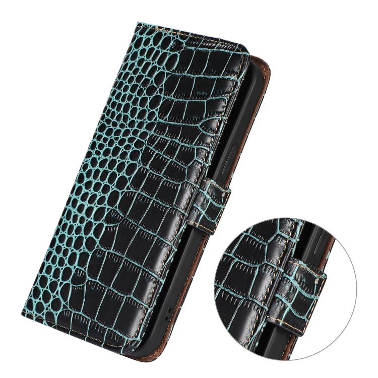 Funda de piel de vacuno con capa superior de cocodrilo para Samsung Galaxy A17 5G (verde)
