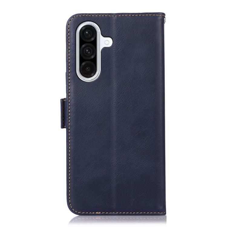 Funda magnética de cuero genuino con textura Crazy Horse RFID para Samsung Galaxy A17 5G (azul)
