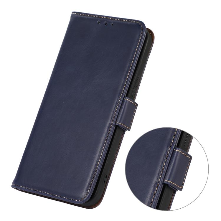 Funda magnética de cuero genuino con textura Crazy Horse RFID para Samsung Galaxy A17 5G (azul)