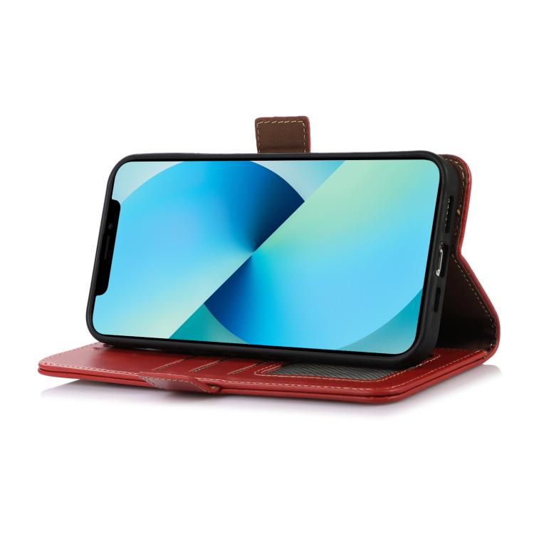 Funda magnética de cuero genuino con textura Crazy Horse RFID para Samsung Galaxy A07 5G (roja)