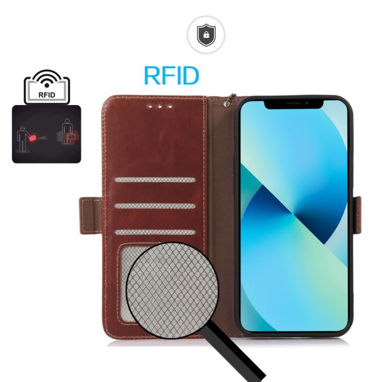 Funda magnética de cuero genuino con textura Crazy Horse y RFID para Samsung Galaxy A07 5G (marrón)