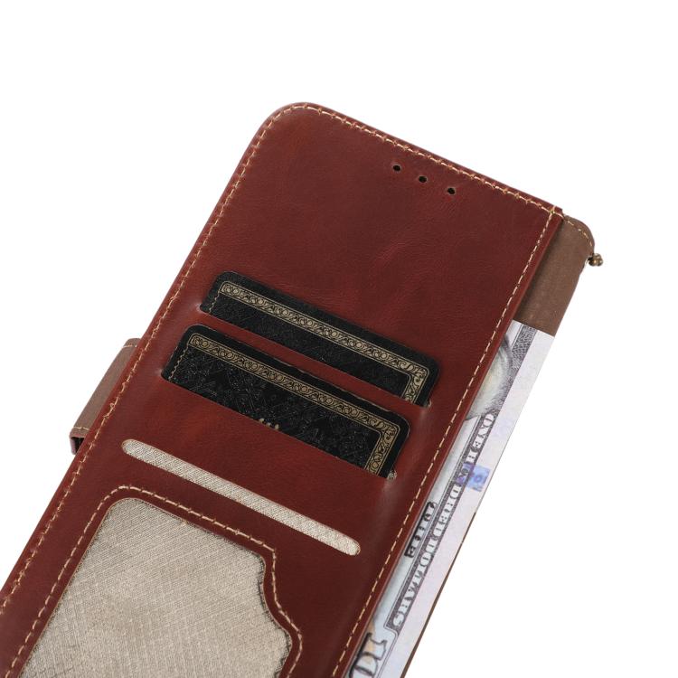 Funda magnética de cuero genuino con textura Crazy Horse y RFID para Samsung Galaxy A07 5G (marrón)